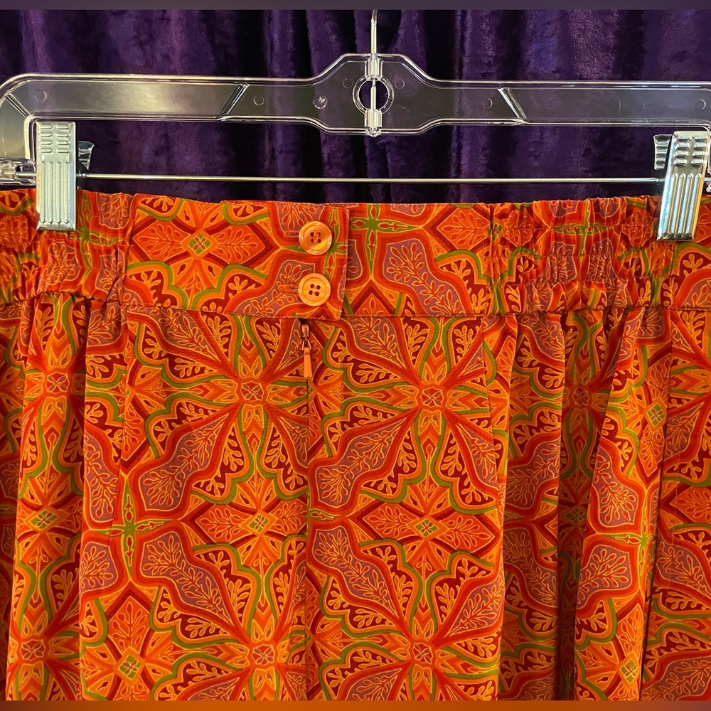 EVAN- PICONE rusty orange & red 100%silk pleated midi-maxi pencil skirt Vintage - Picture 5 of 16